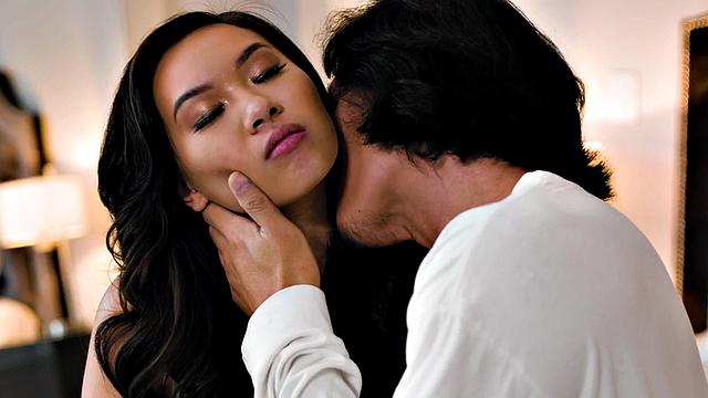 Cocksucking Asian babe smashed by BF in doggystyle