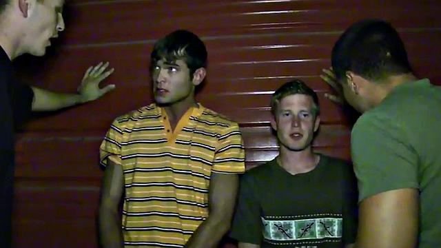 Hazed guy fucked for voyeuristic frat in oiled asshole