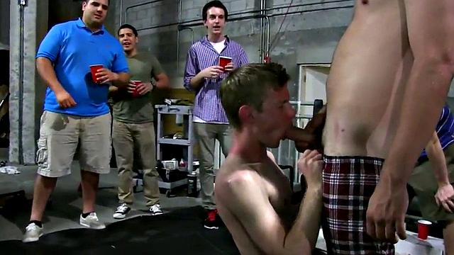 Hazed guy fucked for voyeuristic frat in oiled asshole