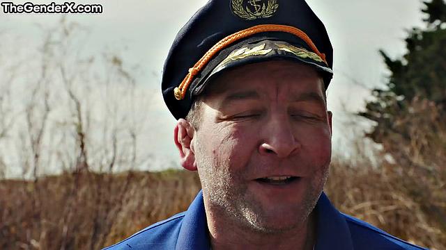 Trans beauty handling two cocks