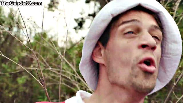 Trans beauty handling two cocks