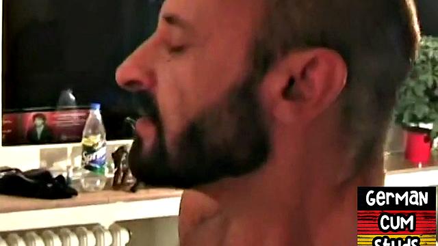 Barebacked German cums on jock after assdrilled