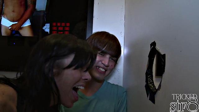 Greedy straight guy fooled at gloryhole getting bj