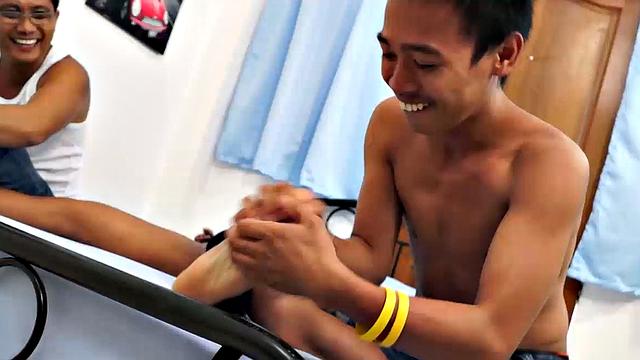 Long haired and ticklish, Hunter is strapped down spreadeagled for the tickling of his life. Ricky and Jojo are having a fetish field day on this Asian boy's smooth body.
