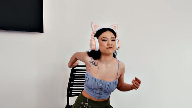 Asian babe with hairy pussy dildo fucked by redhead MILF