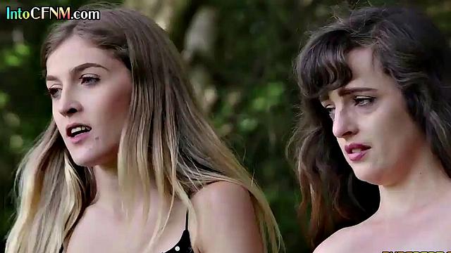 Naughty babes cocksucking outdoors