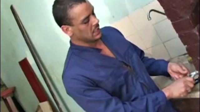 Gomez Aguilar is in his tool shed, upset that he hasn't in a while, so Luis de Pavia offers to help him out. Gomez strips naked to reveal his strapping muscles and obscenely huge cock.