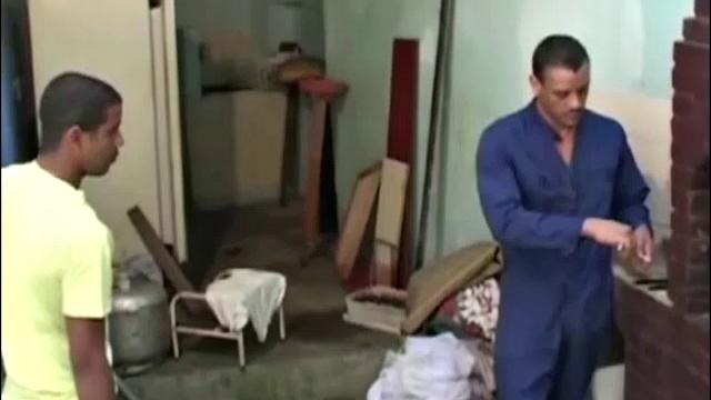 Gomez Aguilar is in his tool shed, upset that he hasn't in a while, so Luis de Pavia offers to help him out. Gomez strips naked to reveal his strapping muscles and obscenely huge cock.