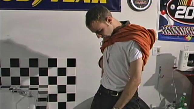 After 21 year old Calib Cox gets naked, we can see what he has in common with horses, namely a very thick 8 inch cock! In this hot solo jerk off scene, he sits by the bath and strokes that big dick, while concentrating on getting hard and shooting