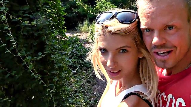 Real European skinny babe fucked outdoor in public