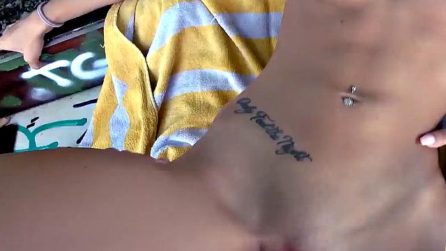 Real European skinny babe fucked outdoor in public