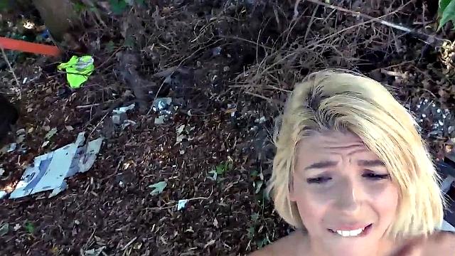 Real European skinny babe fucked outdoor in public