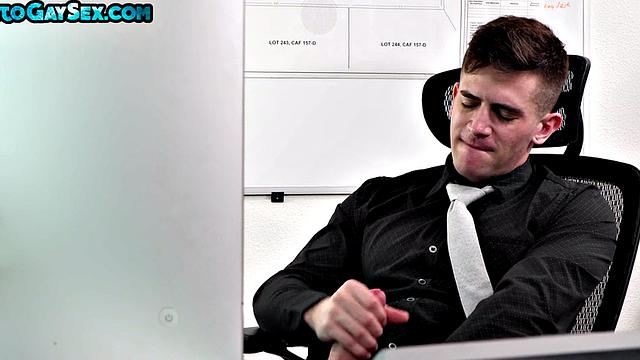 Office stud barebacked in asshole after cocksucking