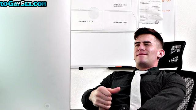 Office stud barebacked in asshole after cocksucking