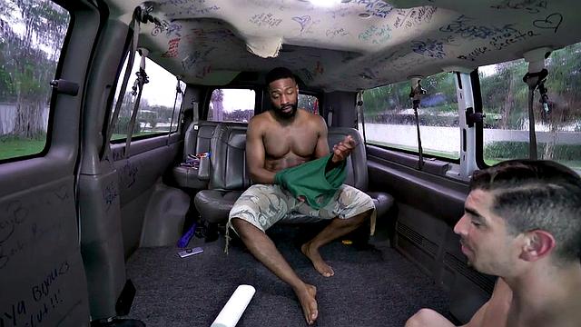 Black passer picked up to fuck gay in public van outdoor