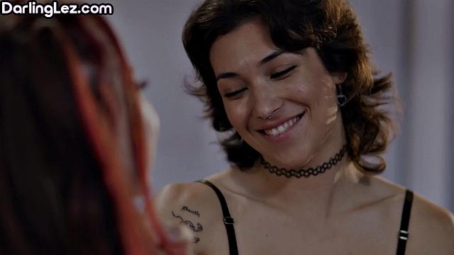 Redhead lesbian babe eaten out by beauty