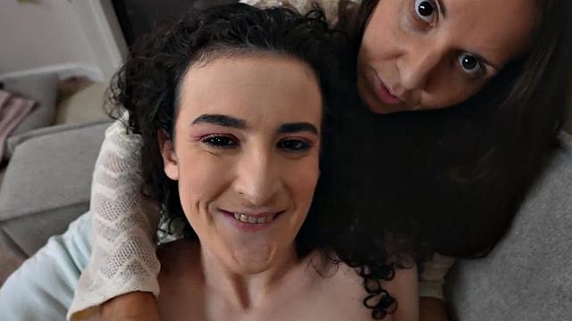 Two slutty bitches share dick in threesome in POV