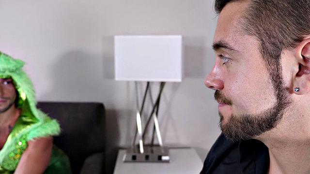 Bisex anal babe assdrilled in cosplay 3way with crossdresser