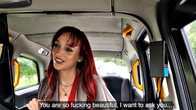 Redhead taxi babe fucked in car by taxi driver