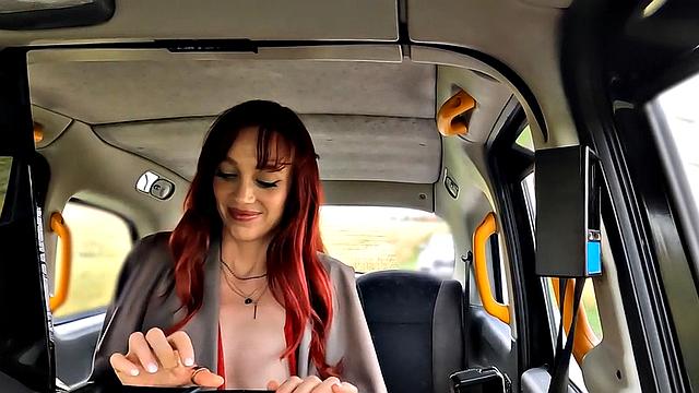 Redhead taxi babe fucked in car by taxi driver