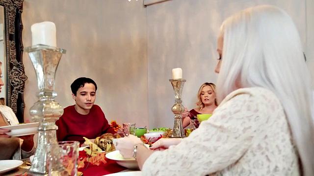 Horny stud pounds hairy MILF's pussy in doggystyle while wearing a skirt and a t-shirt