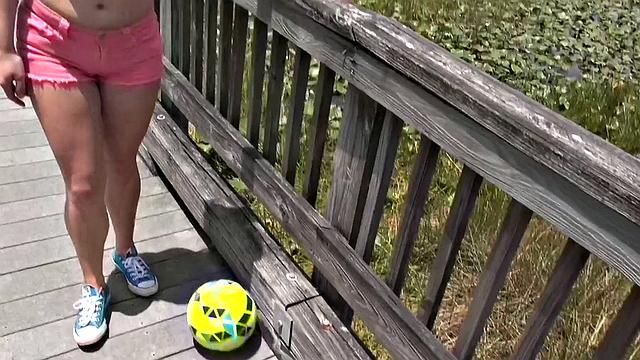 Brunette amateur gets her bald pussy pounded outdoors in POV reality sex tape