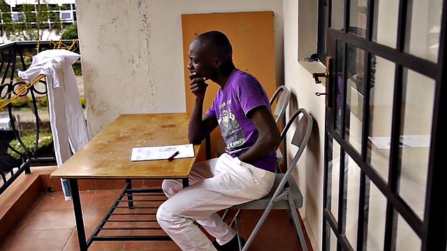 Ebony twink from Africa wanks cock in homemade solo