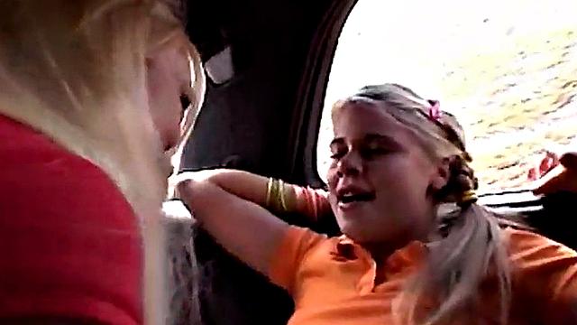 Little Summer fingered in the back of car in public