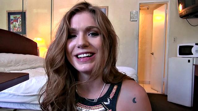 Hot teen with small tits enjoys taking the cock in POV car ride