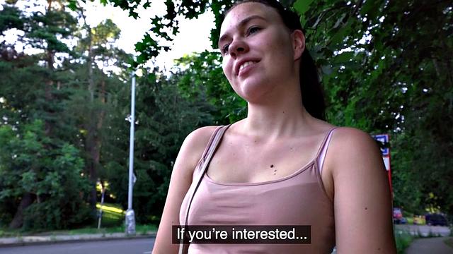 Kinky brunette Euro chick enjoys getting banged by a British cock in public