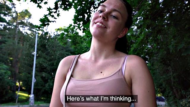 Kinky brunette Euro chick enjoys getting banged by a British cock in public