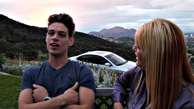 Hairy busty MILF rammed on couch by young dude