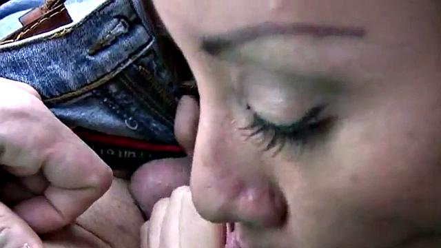 Amateur public slut sucks on cock