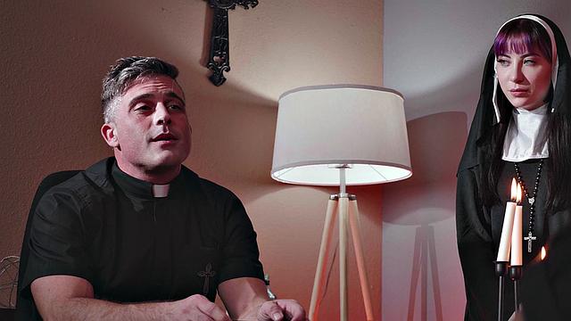 Religious genderfluid person with priest