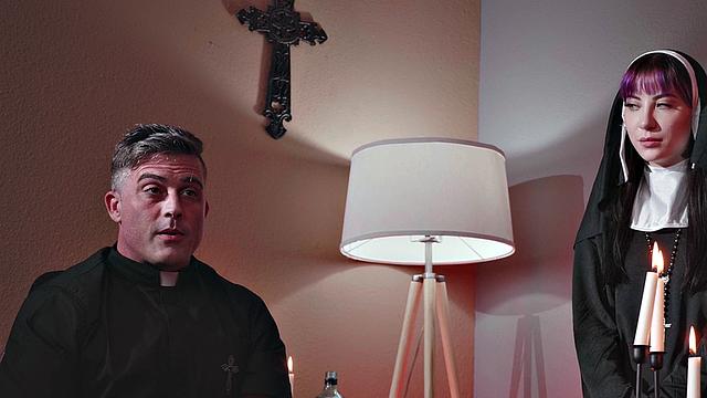 Religious genderfluid person with priest