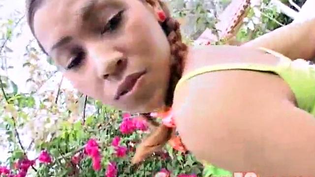 Serena 18 is outdoors with boobs exposed