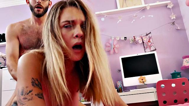 Bigtitted babe fucked by big white cock in missionary