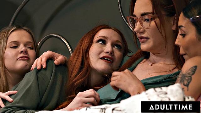 ADULT TIME - MILF Siri Dahl Comforts Stepdaughter Scarlet Skies & Her Besties With A Hot Lesbian Foursome!