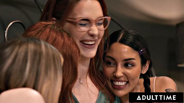 ADULT TIME - MILF Siri Dahl Comforts Stepdaughter Scarlet Skies & Her Besties With A Hot Lesbian Foursome!