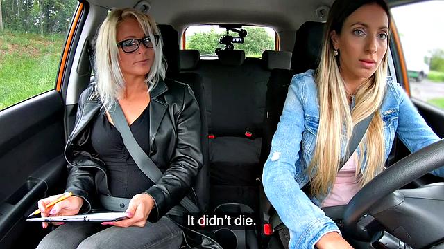 Busty car dyke dildo fucked by teacher after dental