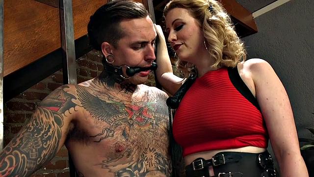 Strict femdom whipping and pegging sub