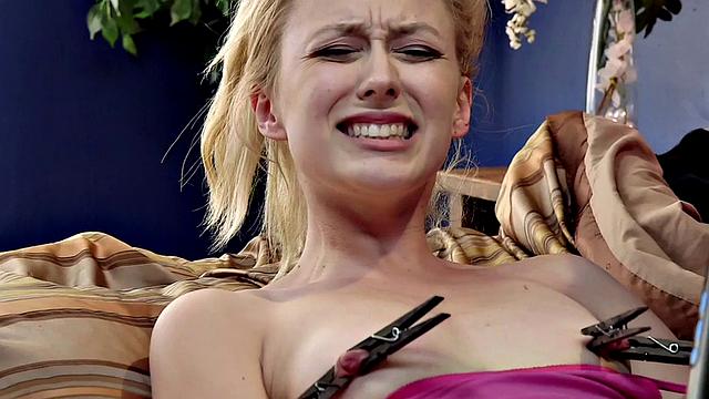 Submissive BDSM babe spanked and fucked in FFM 3some by master