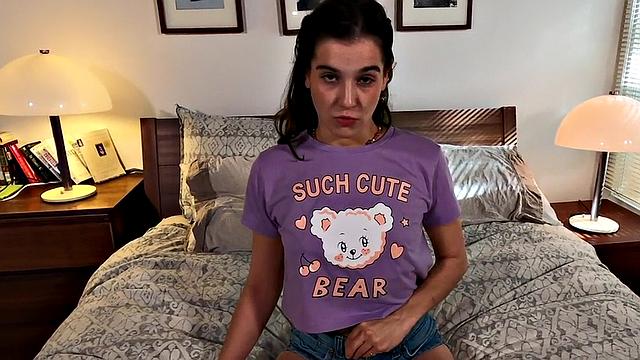 Petite stepteen talks dirty and fingers pussy before JOI