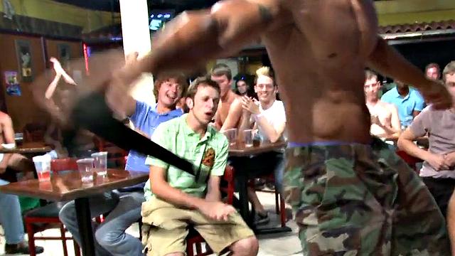 Real male stripper gets his cock sucked till cumshot