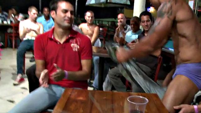 Real male stripper gets his cock sucked till cumshot