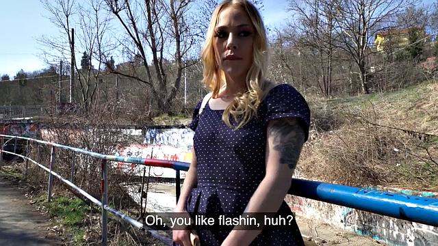 Public tattoed babe picked up and fucked doggystyle