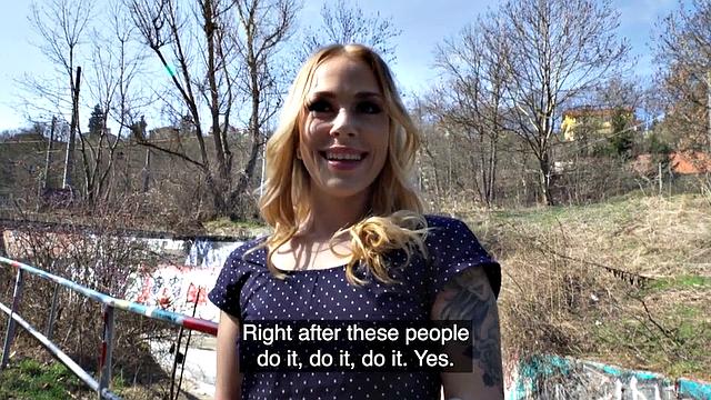 Public tattoed babe picked up and fucked doggystyle