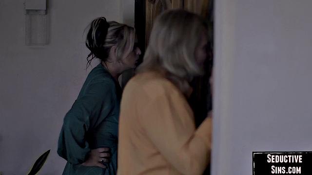 Cockhungry lesbians fucked in 3some