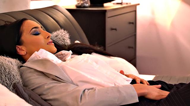 Get a sneak peek of what happens on business trip: a sexy business girl in reverse cowgirl, doggystyle, and more!