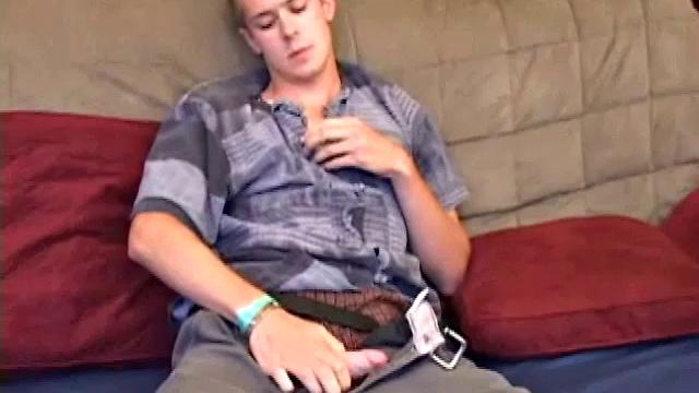 Tommy Nolan pulls out his big uncut dick for a tease, before getting naked and hard. At one point we get a nice look at this skinny boy's cute little butt.